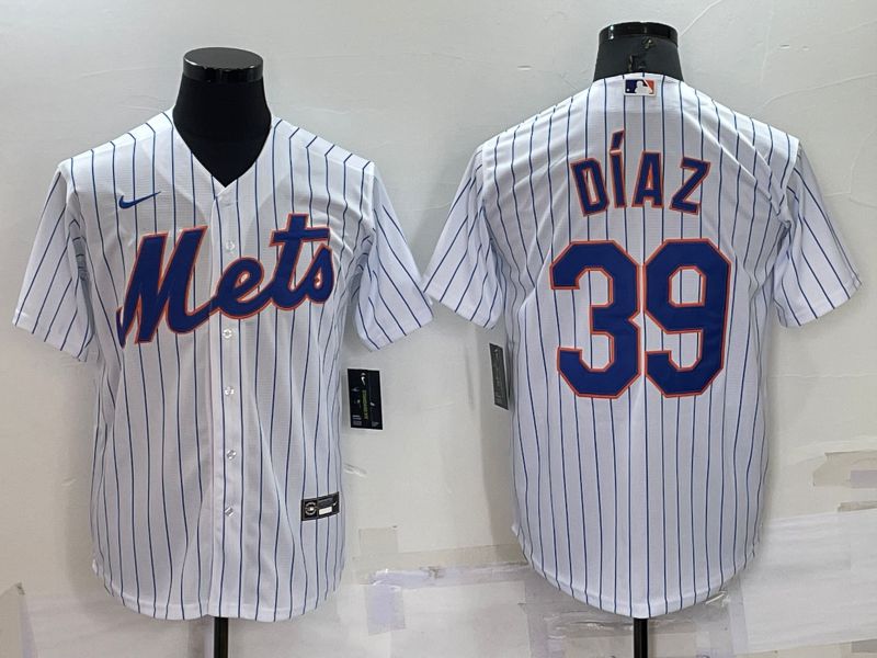 Cheap Men New York Mets 39 Diaz White Strip Game 2022 Nike MLB Jersey